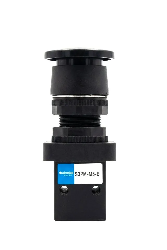[S3PM-M5-B] S3PM-M5-B AIRMIXS Pneumatic 3/2-Way Mushroom Push Button Valve (M5 Port)