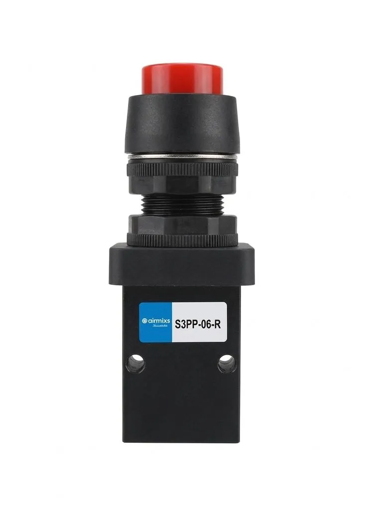 S3PP-06-R AIRMIXS Pneumatic 3/2-Way Mechanical Flush Push Button Valve (G1/8 Port)