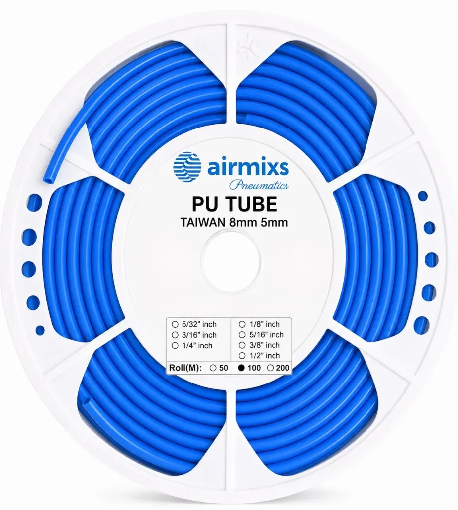 AIRMIXS Blue Polyurethane Pneumatic PU Tube – 8mm OD x 5mm ID (100 Meter Roll)