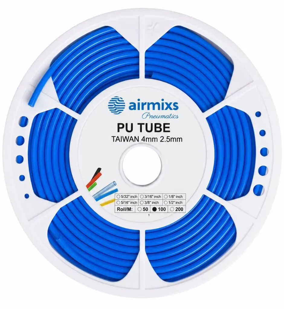 AIRMIXS Blue Polyurethane Pneumatic PU Tube – 4mm OD x 2.5mm ID (100 Meter Roll)