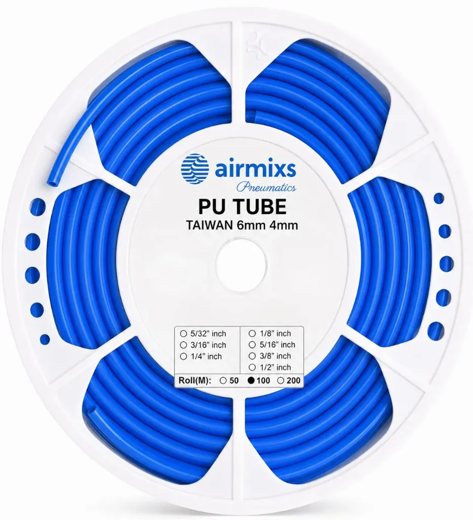 AIRMIXS Blue Polyurethane (PU) Pneumatic Tubing – 6mm OD x 4mm ID (100 Meter Roll)