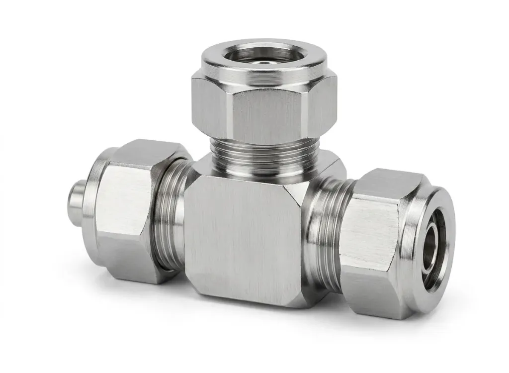 [BE08] BE08 AIRMIXS Metallic Brass Bicone Compression Equal Tee Fitting – 8mm OD Tube × 8mm OD Tube
