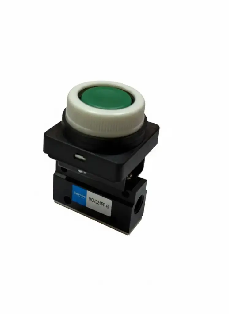 AIRMIXS MOV-321PP-G Green Flush Push Button Mechanical Valve – 3/2 Way 1/8" Port